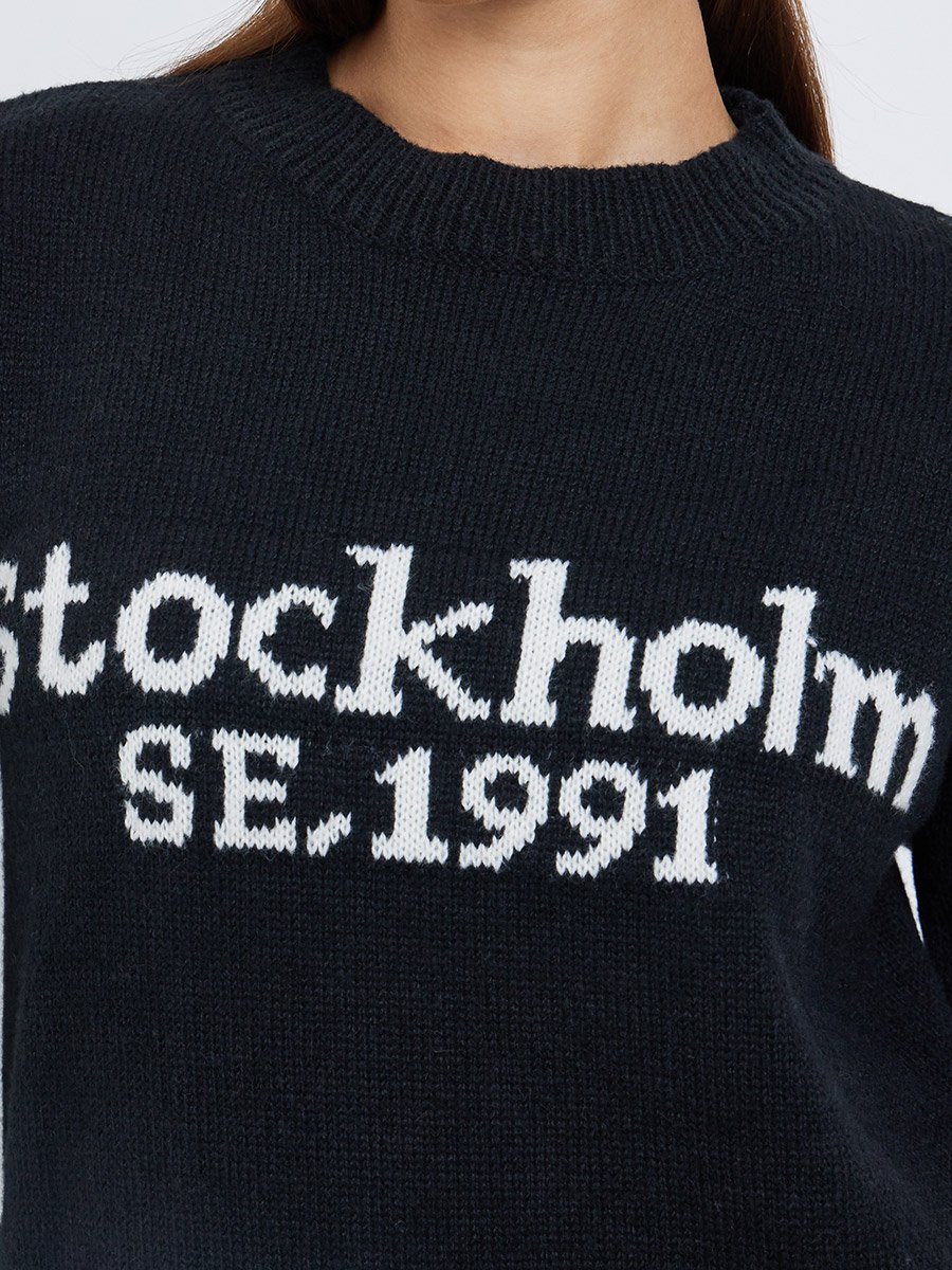 Black Slogan Print Regular Fit Sweater
