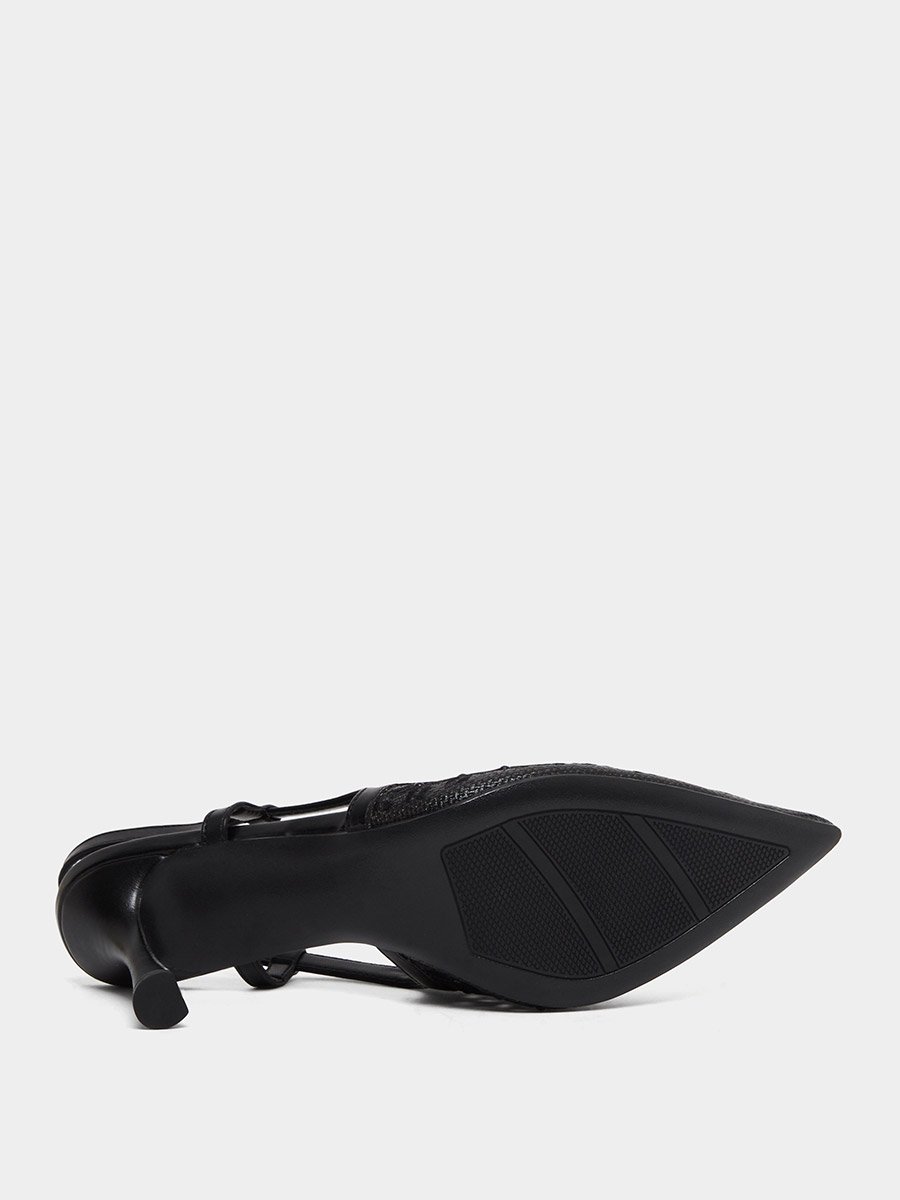Black Embellished Slingback Stiletto Heel Shoes