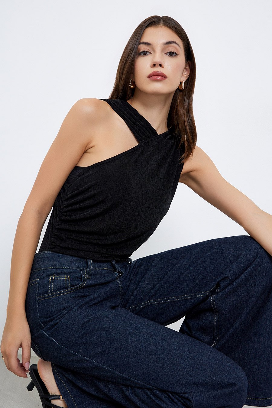 Black Textured Sleeveless Bodysuit