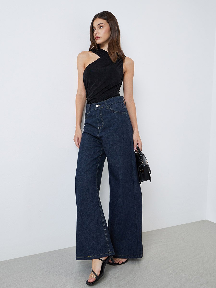 Black Textured Sleeveless Bodysuit