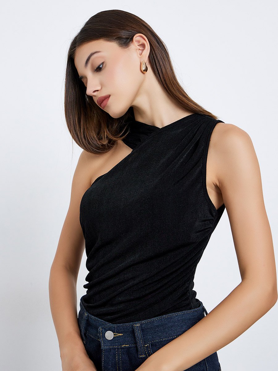 Black Textured Sleeveless Bodysuit