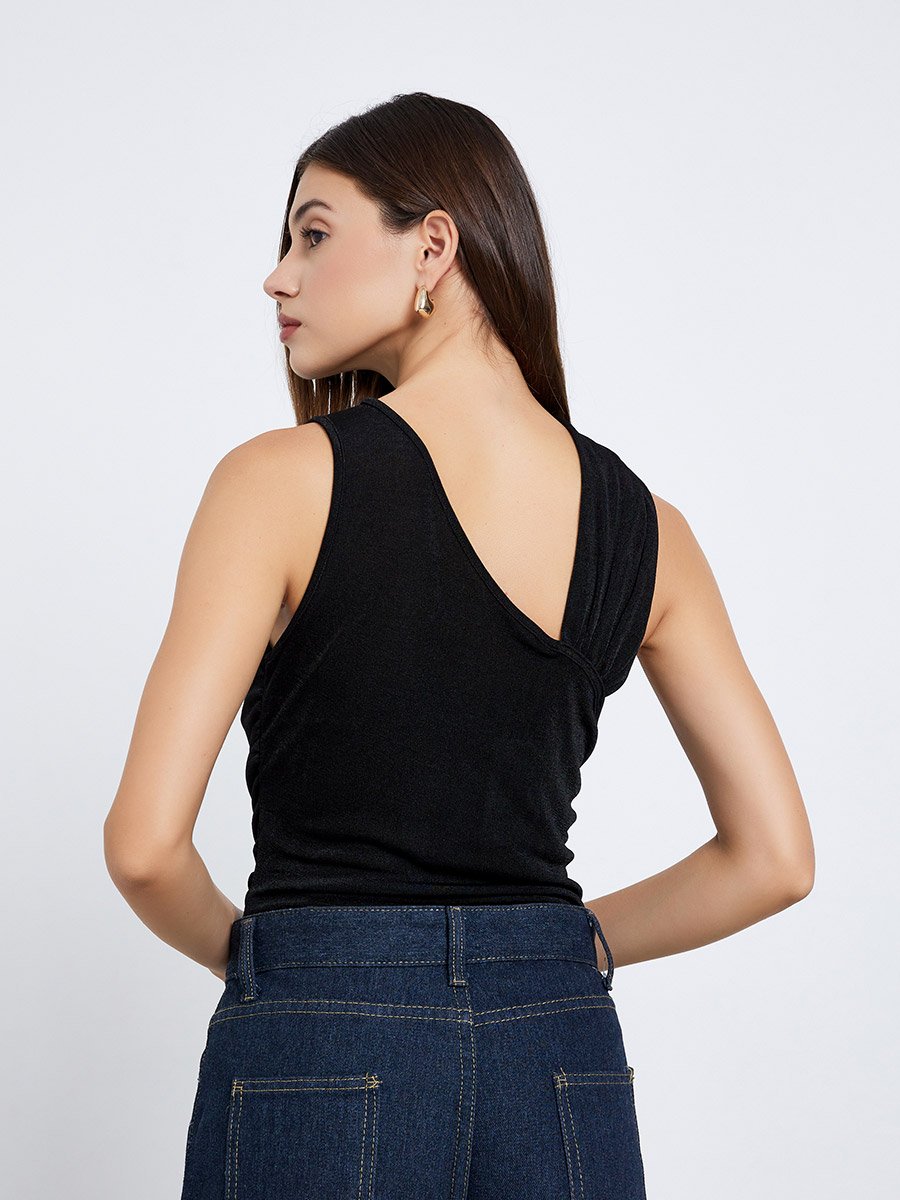 Black Textured Sleeveless Bodysuit