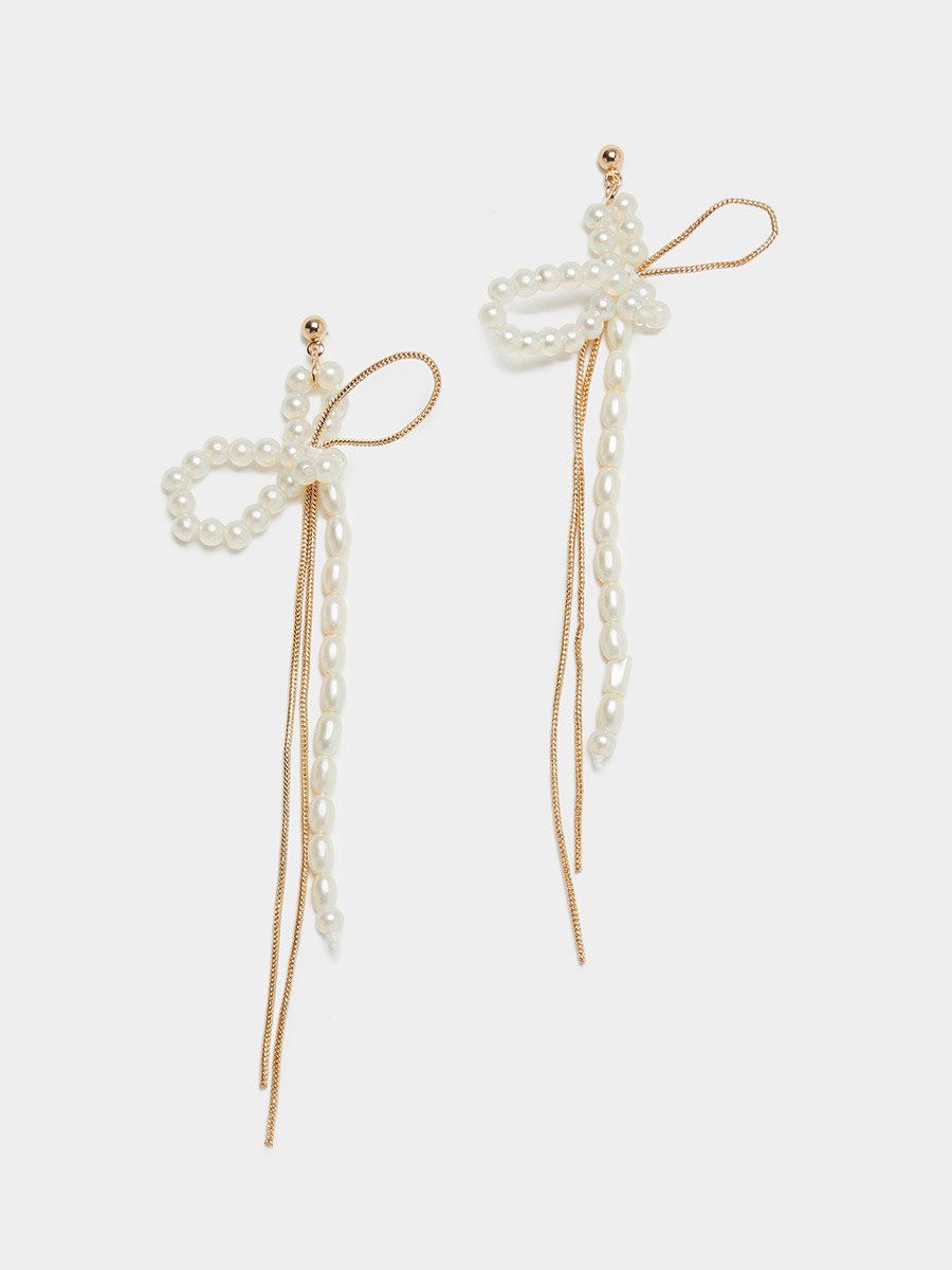 Pearl Bow Dangle Earrings