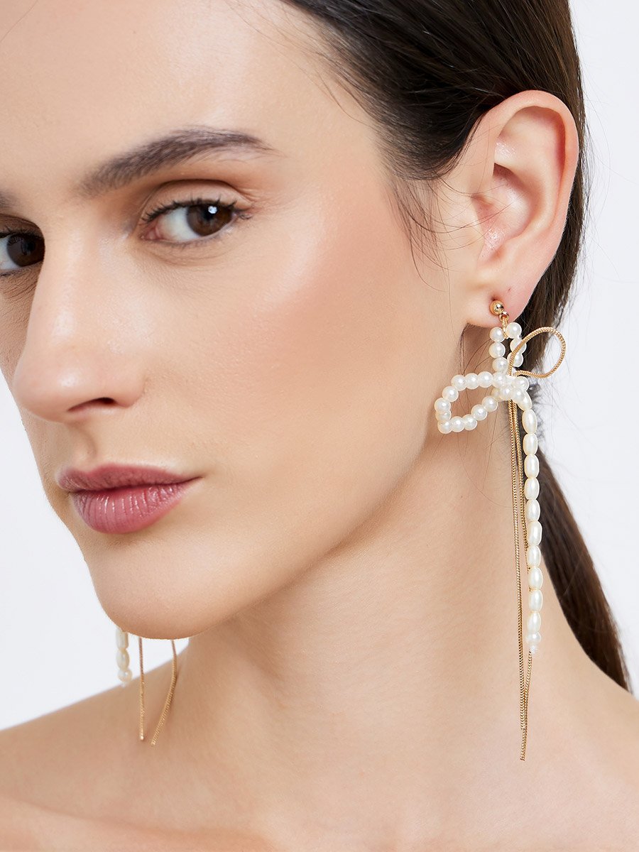 Pearl Bow Dangle Earrings