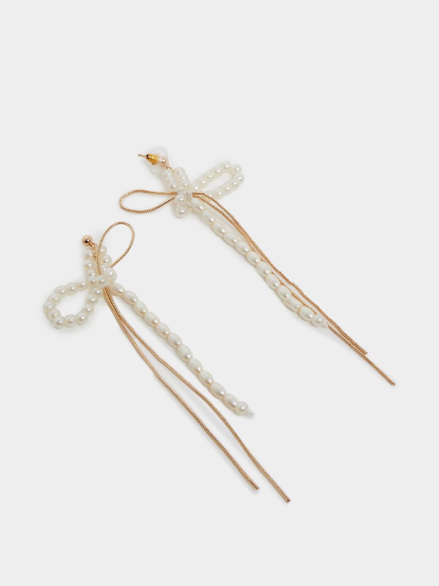 Pearl Bow Dangle Earrings