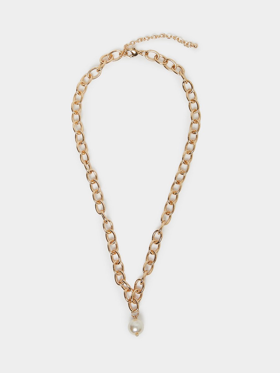 Gold Chain Necklace with Pearl Pendant