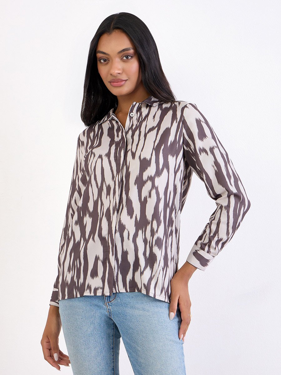 Brown Zebra Print Long Sleeve Shirt