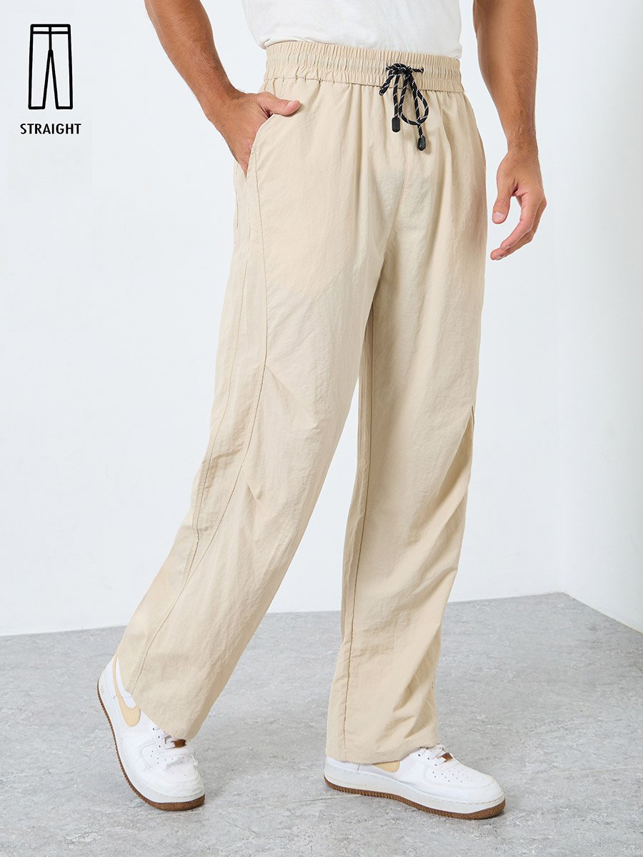 Men Straight Leg Pants with Drawstrings