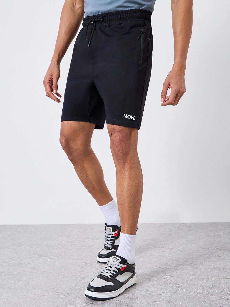 Men Black Athleisure Training Terry Shorts