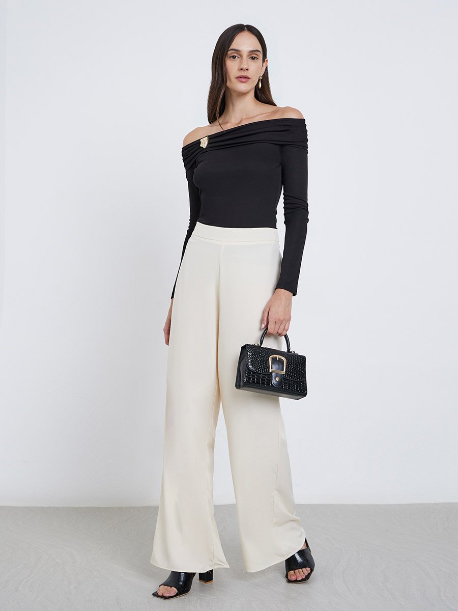 Black Off-Shoulder Long Sleeve Knit Top