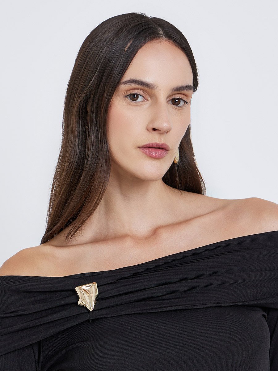 Black Off-Shoulder Long Sleeve Knit Top