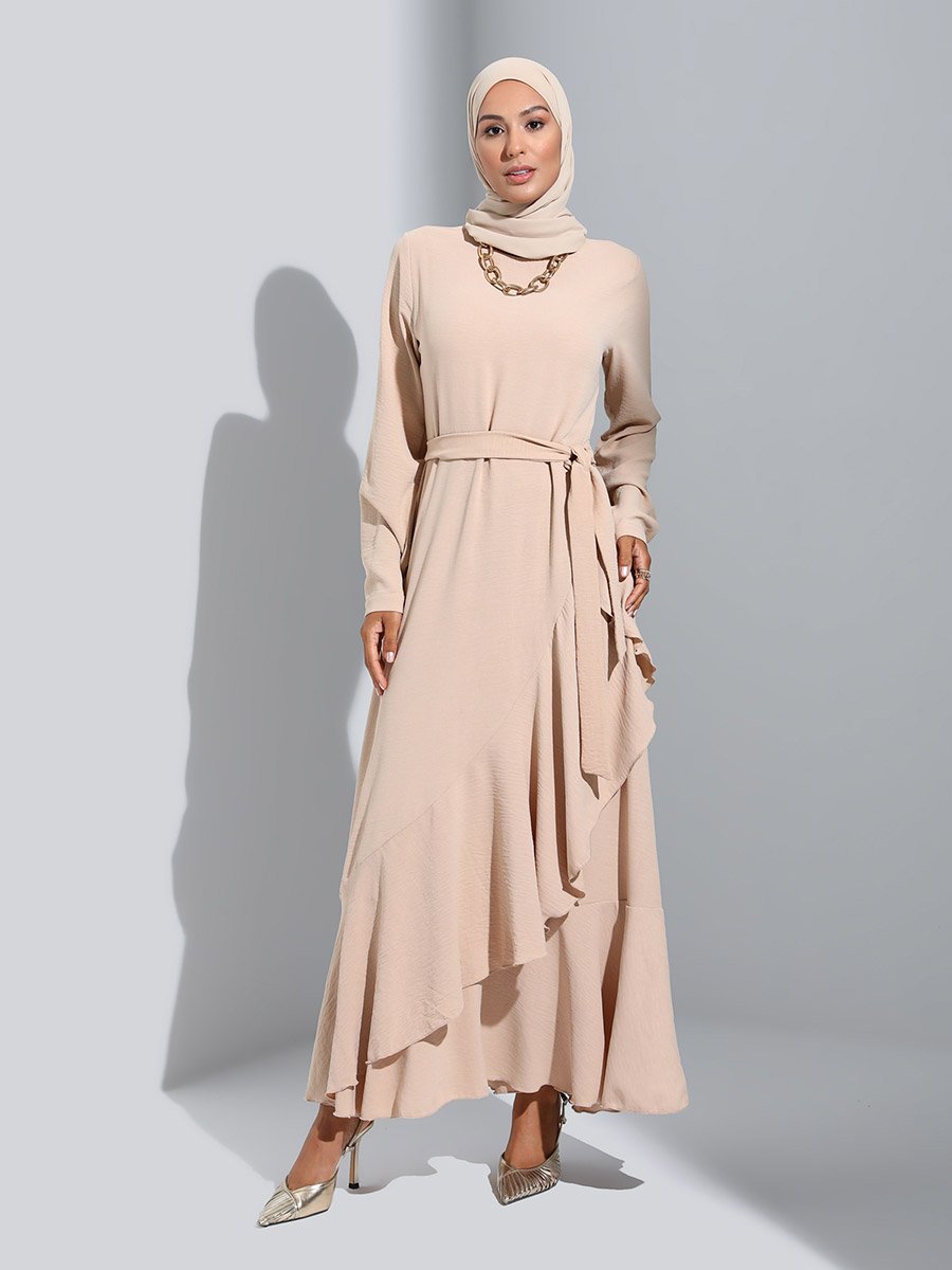 h and m beaded dress Yezwe Beige geometryPrint Maxi Dress with Belt and Shoulder Pad
