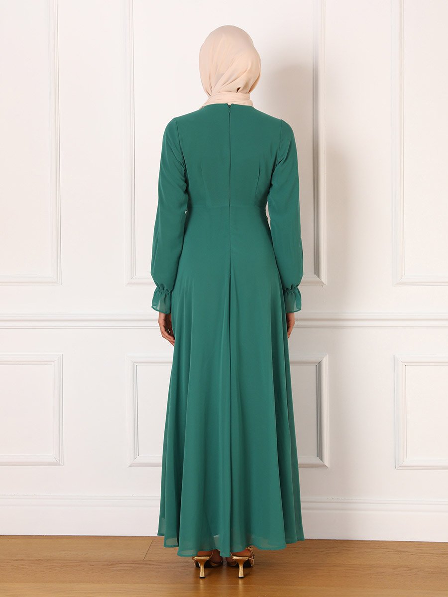 Dark Green Solid Twist Front Maxi Dress