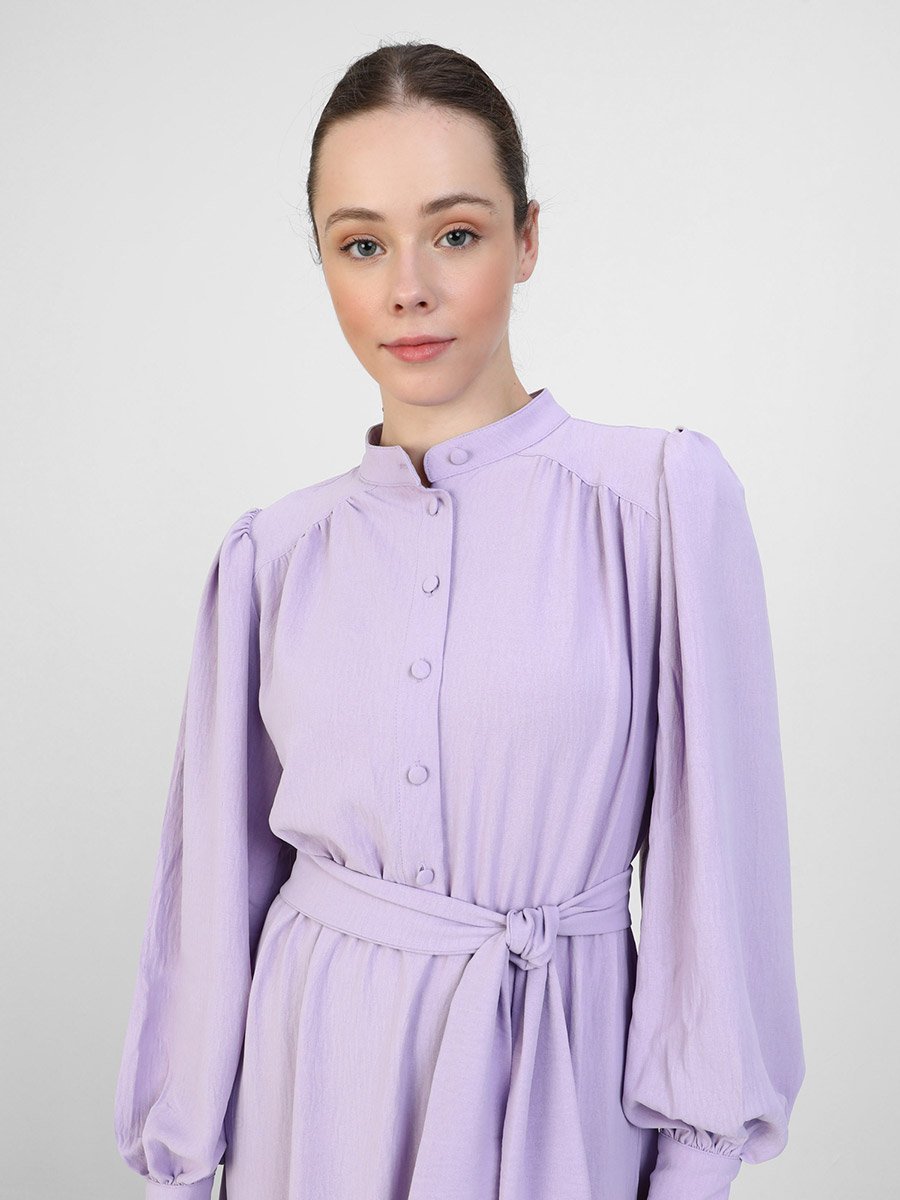 Lilac Balloon Sleeve Ruffled Hem Maxi Dress