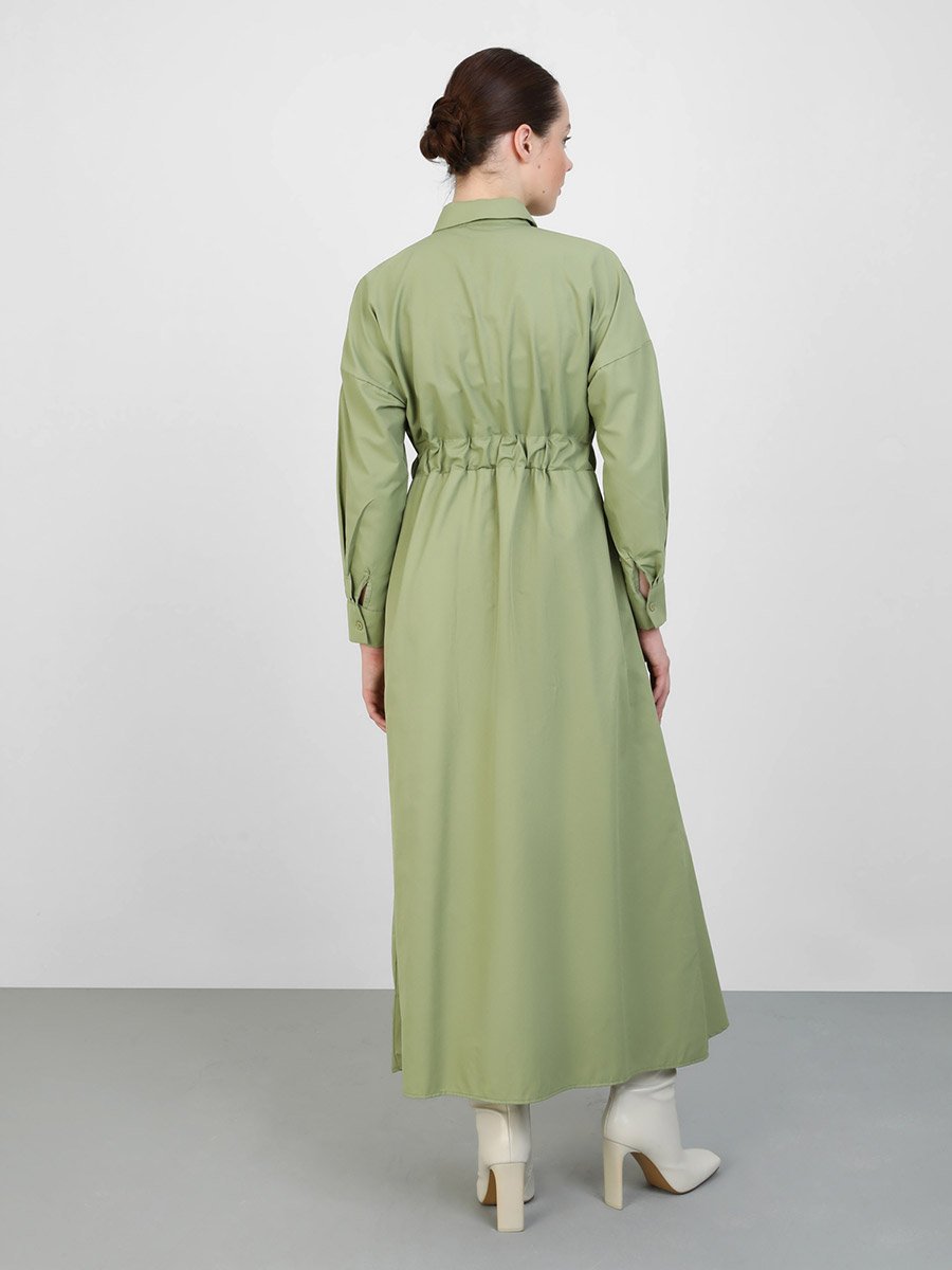 Solid Buttoned Maxi Dress with Tie-Up Belt Detail