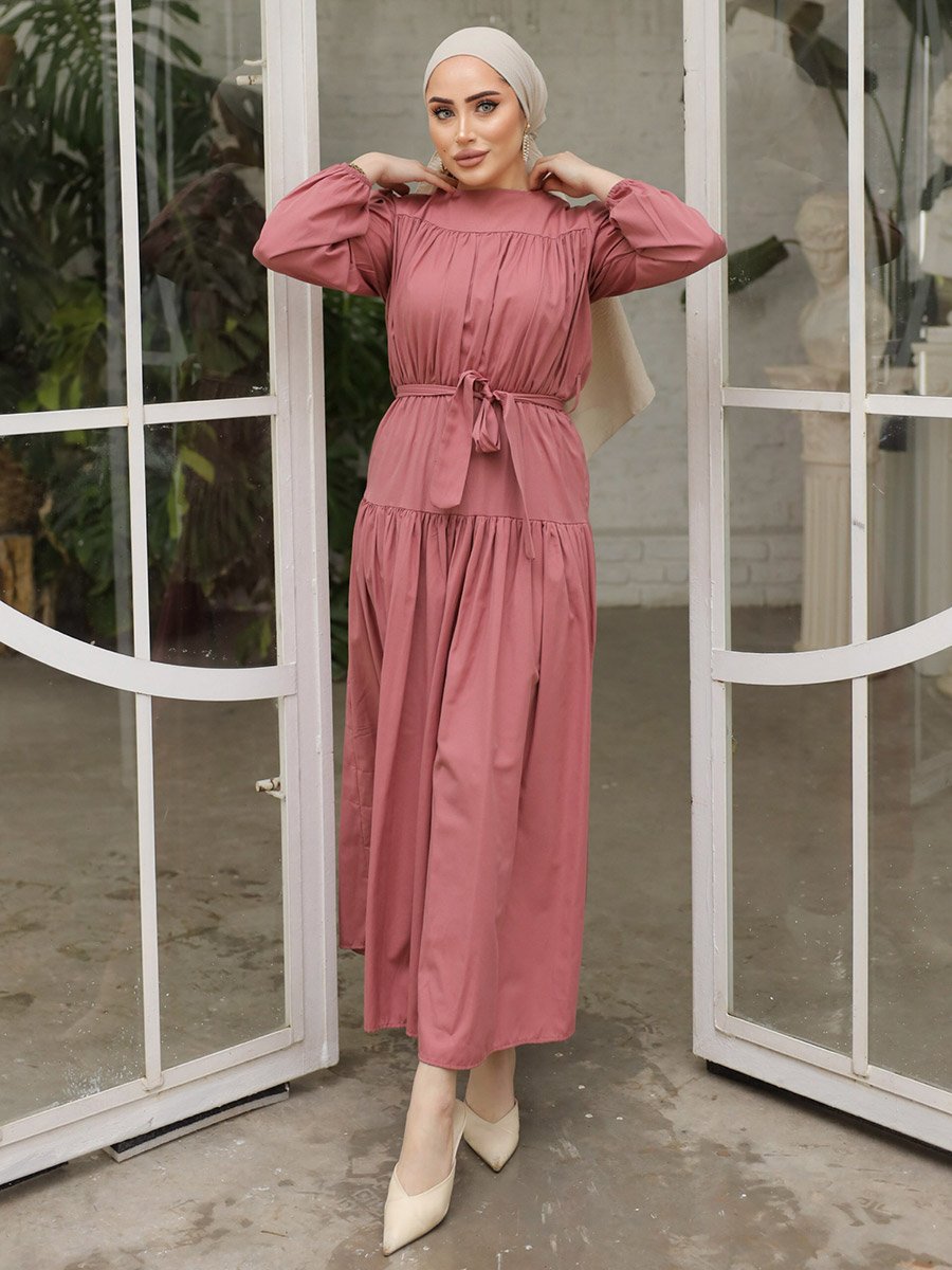 Solid Tiered Maxi Dress with Waist Tie Detail
