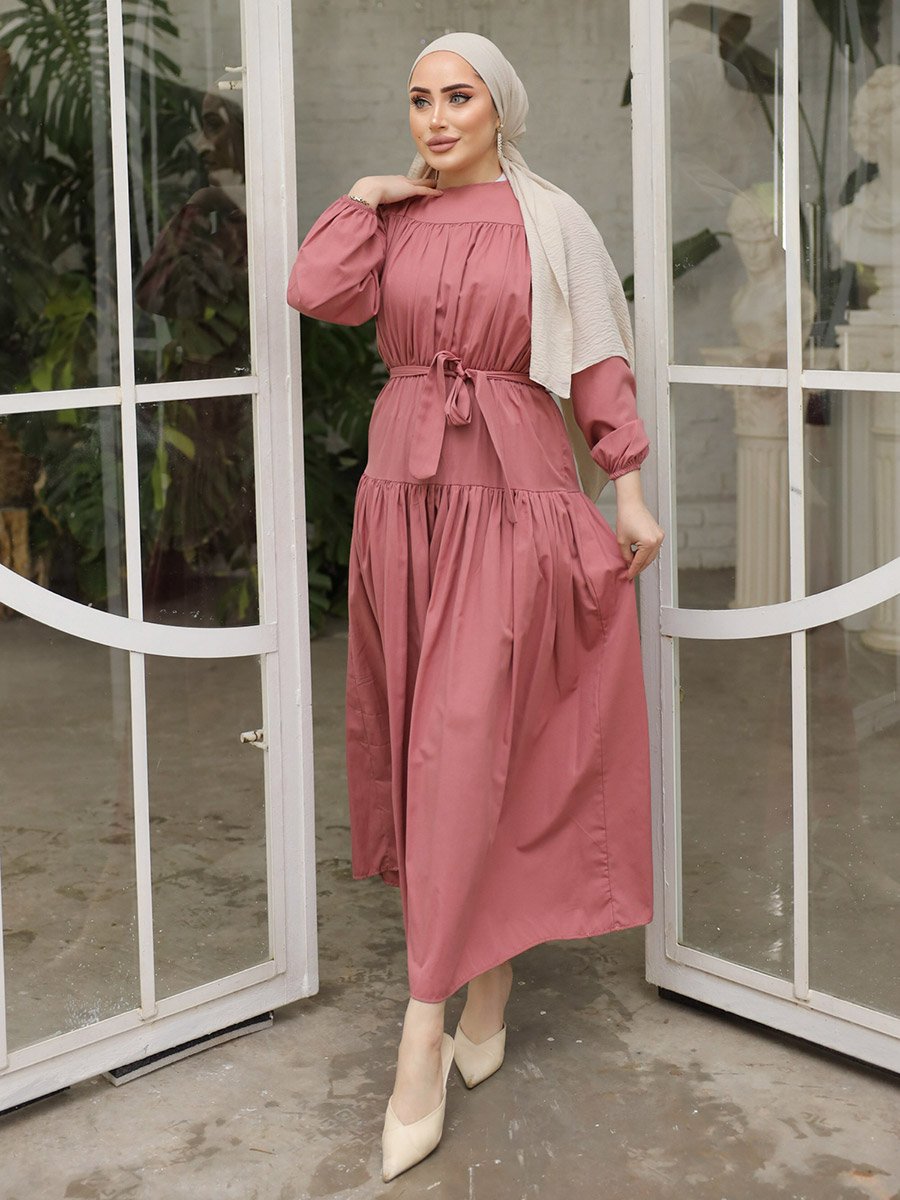 Solid Tiered Maxi Dress with Waist Tie Detail