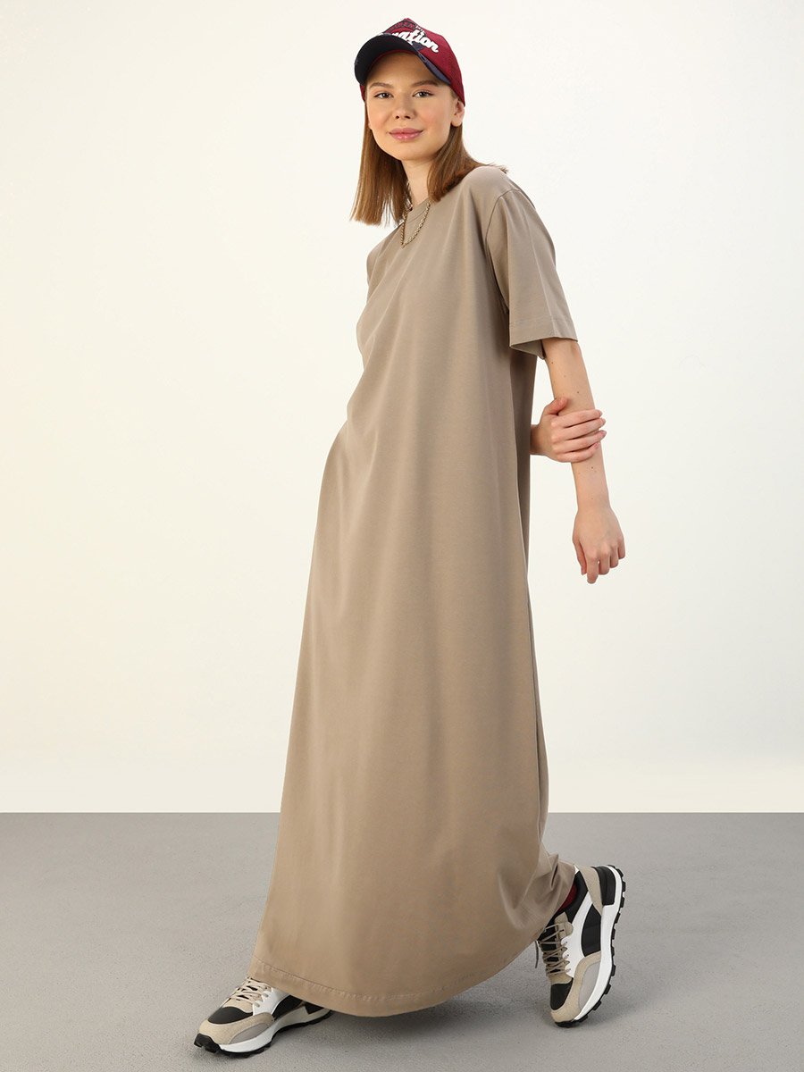 Brown Solid T-Shirt Maxi Dress