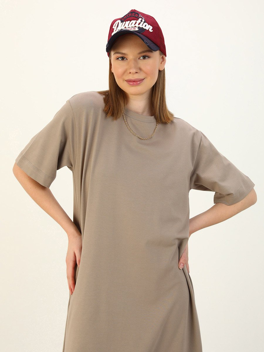 Brown Solid T-Shirt Maxi Dress