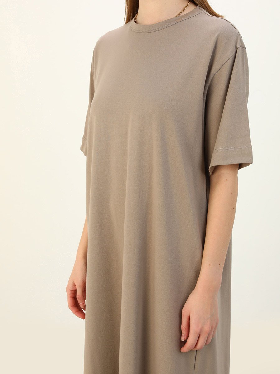 Brown Solid T-Shirt Maxi Dress