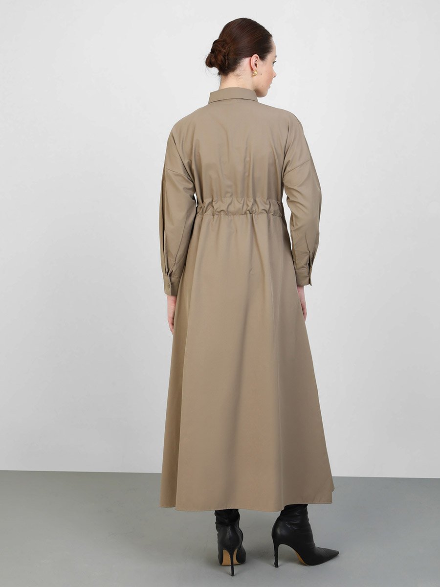 Brown Maxi Dress with Drawstring Tie Belt