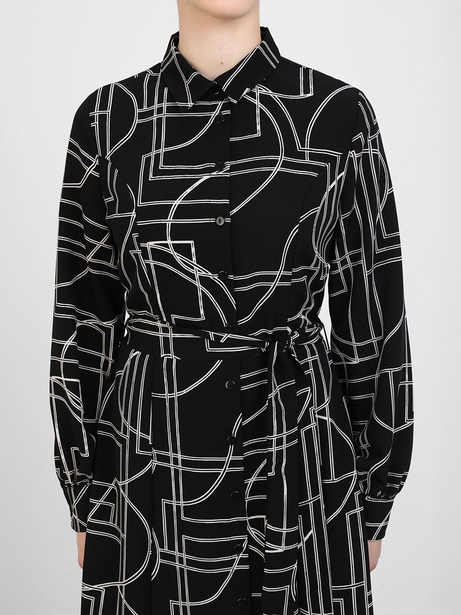 All-Over Print Buttoned Maxi Dress with Tie-Up Belt