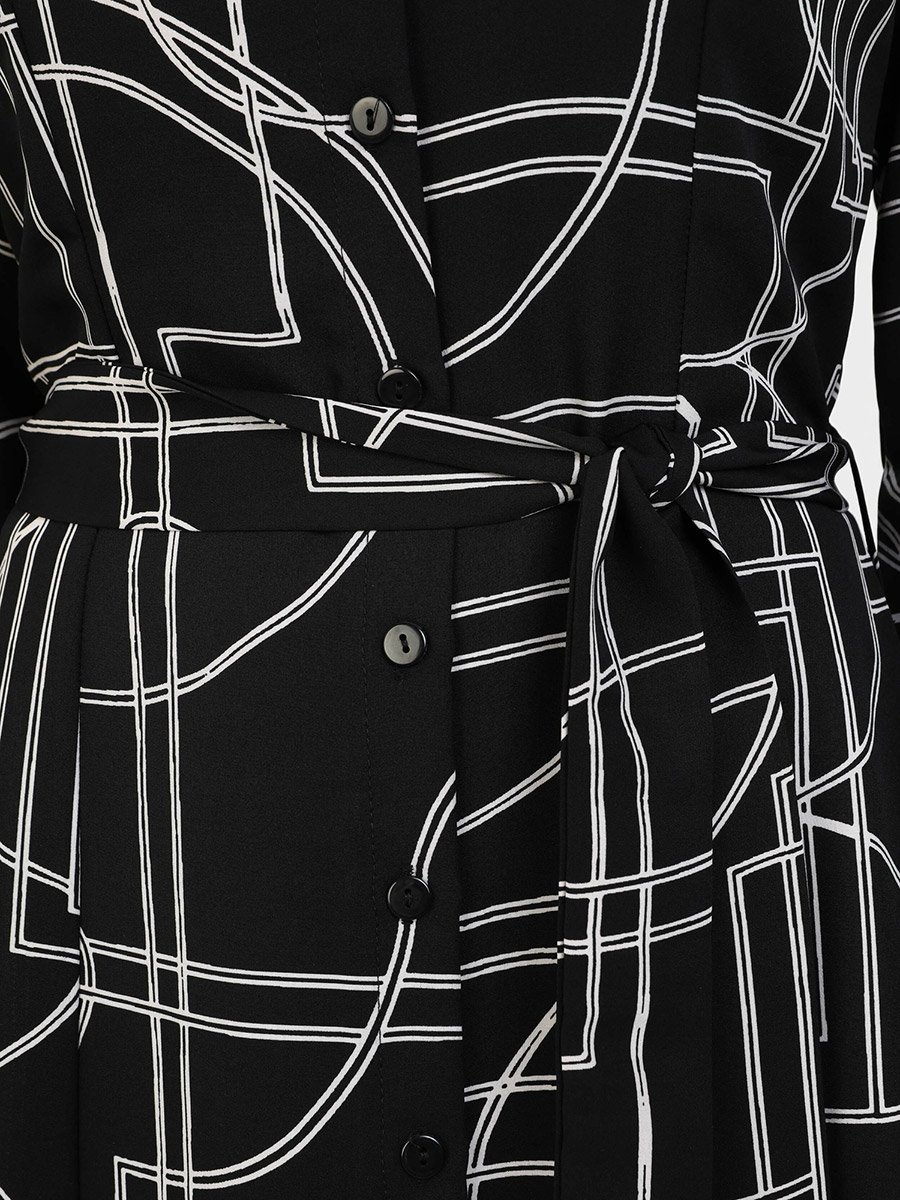 All-Over Print Buttoned Maxi Dress with Tie-Up Belt