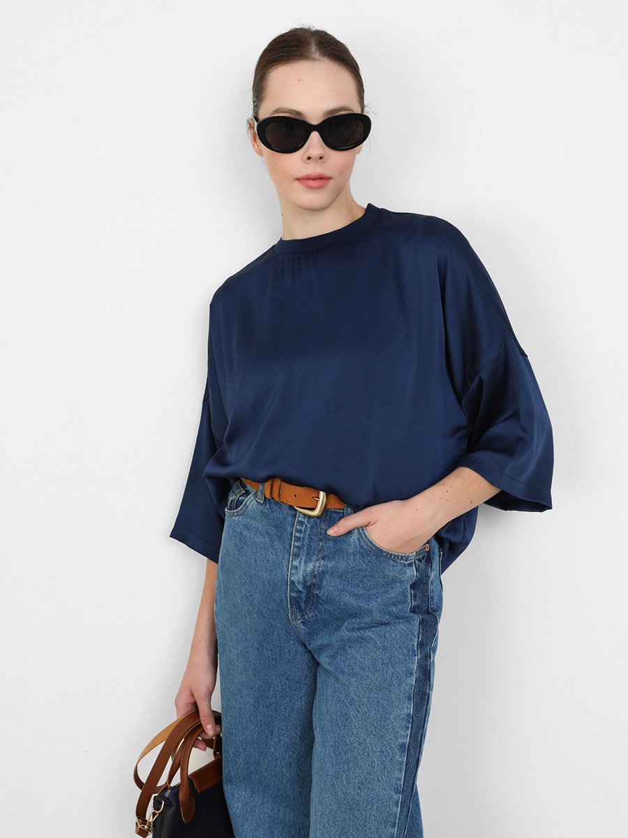 Navy Blue Sleeveless Peplum Knit Top For Women at UAE | Styli
