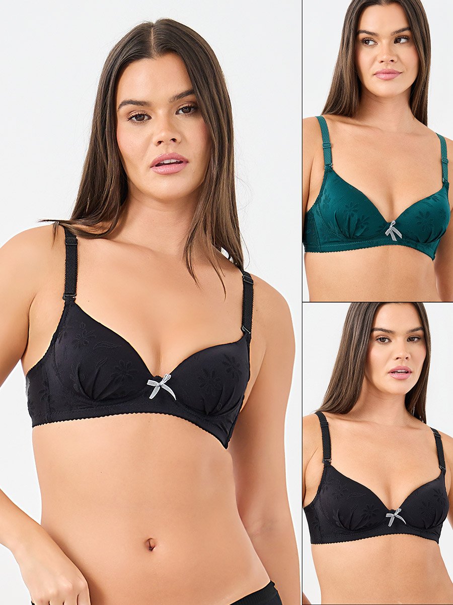 Pack of 2 - Padded Wired Tonal Jacquard Pattern Bra
