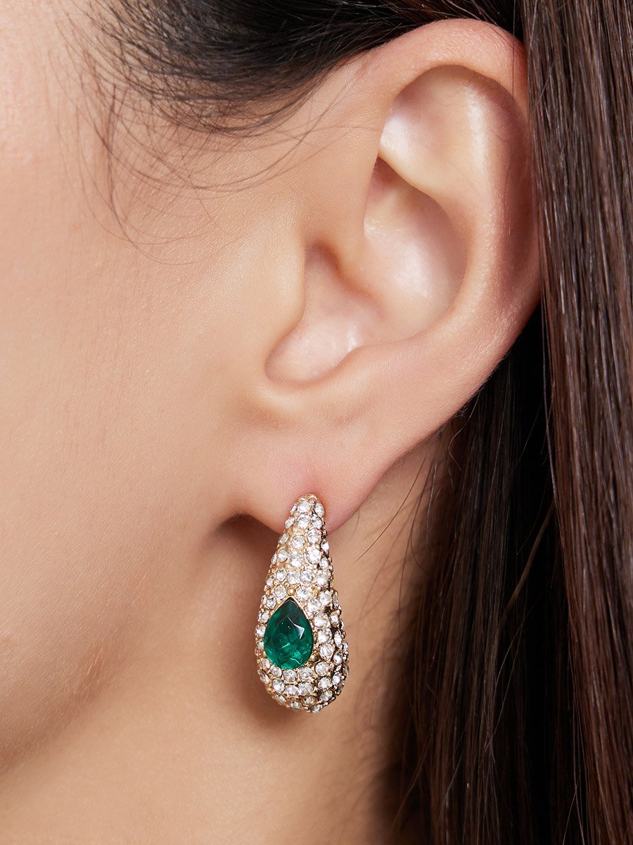 Embellished Green Stone Earrings