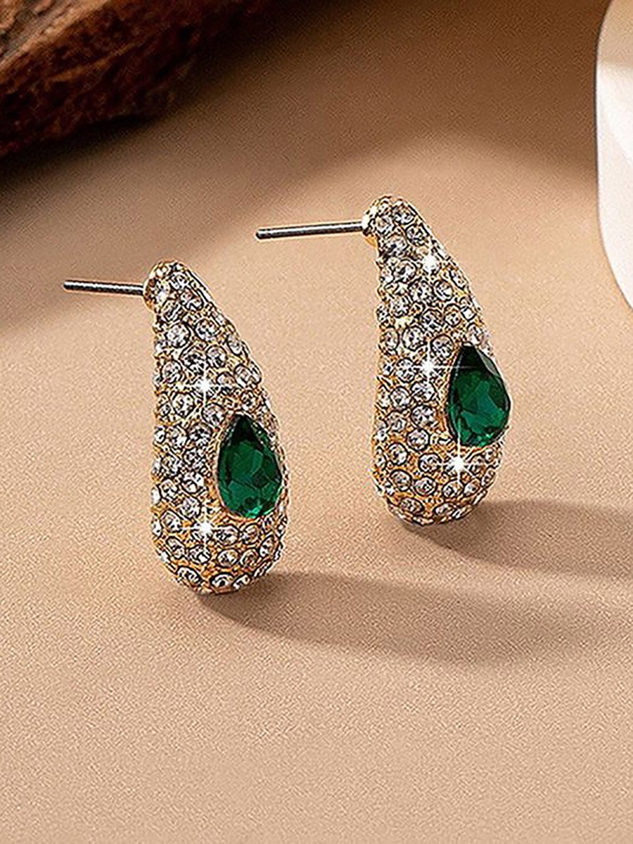 Embellished Green Stone Earrings