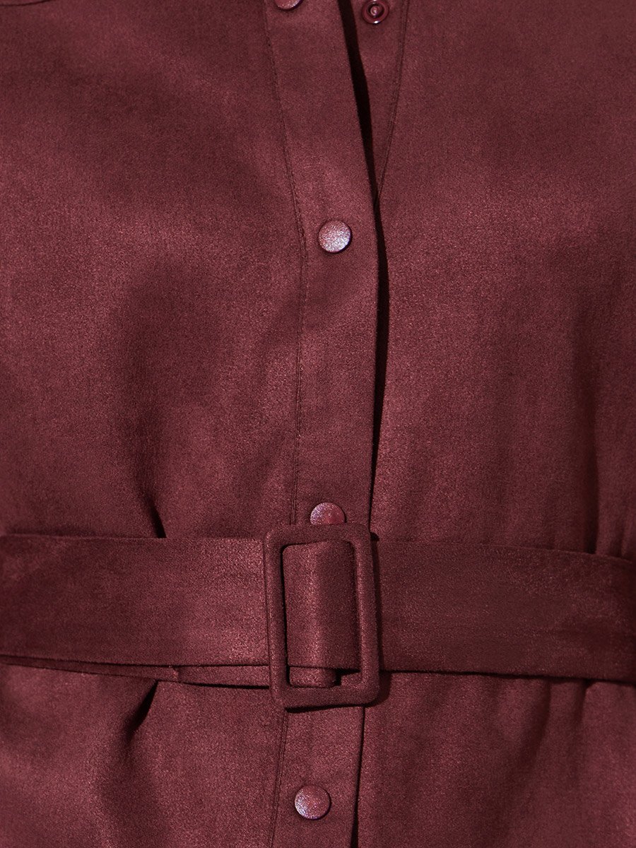 Burgundy Suede Look Long Sleeve Shirt with Belt