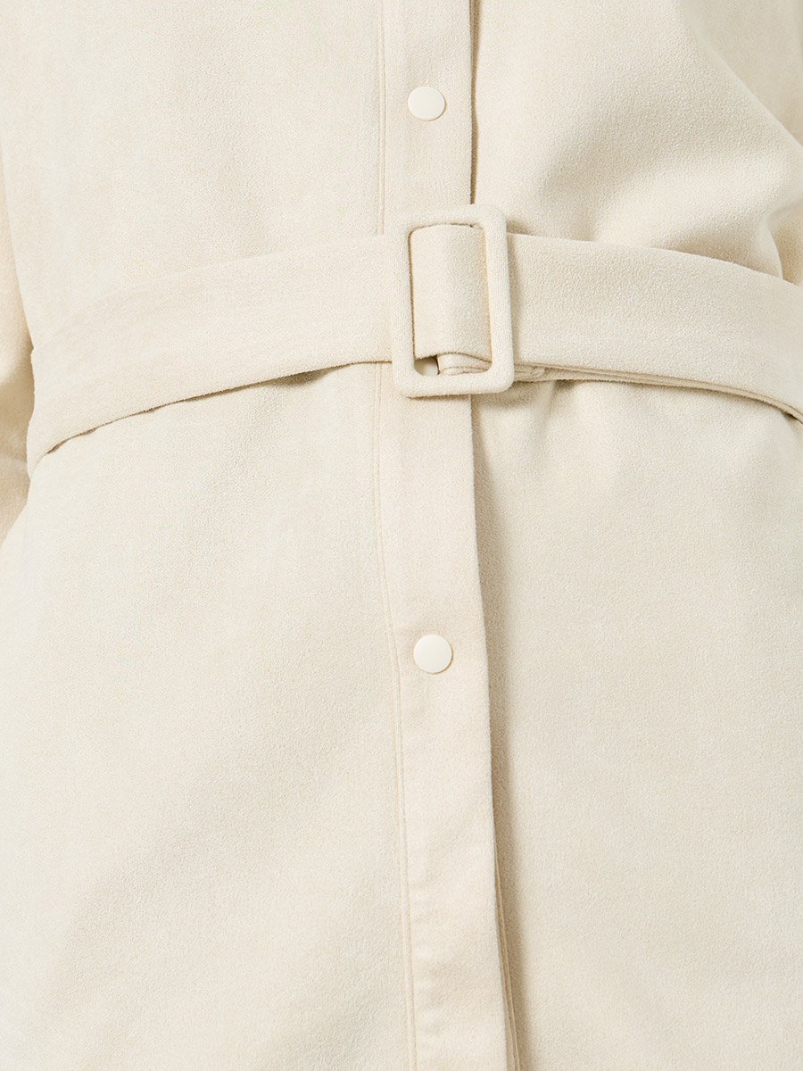 Cream Suede Look Long Sleeve Shirt with Belt