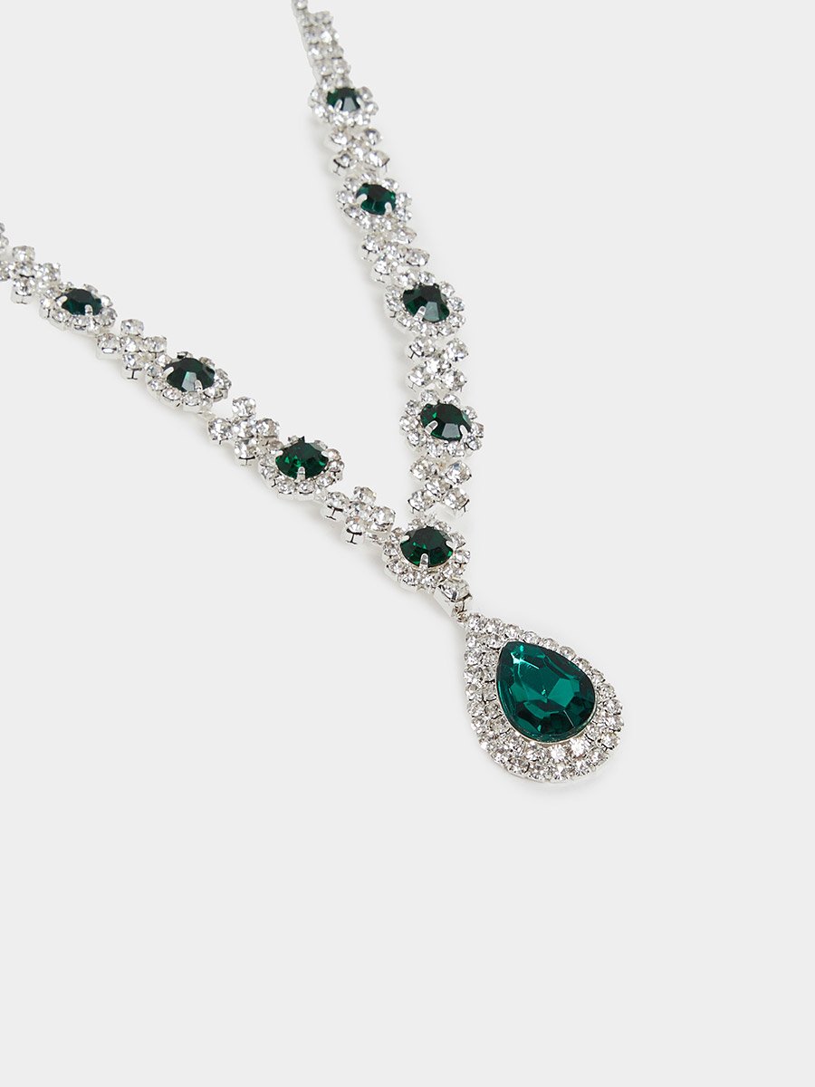Emerald Green Crystal Y Necklace