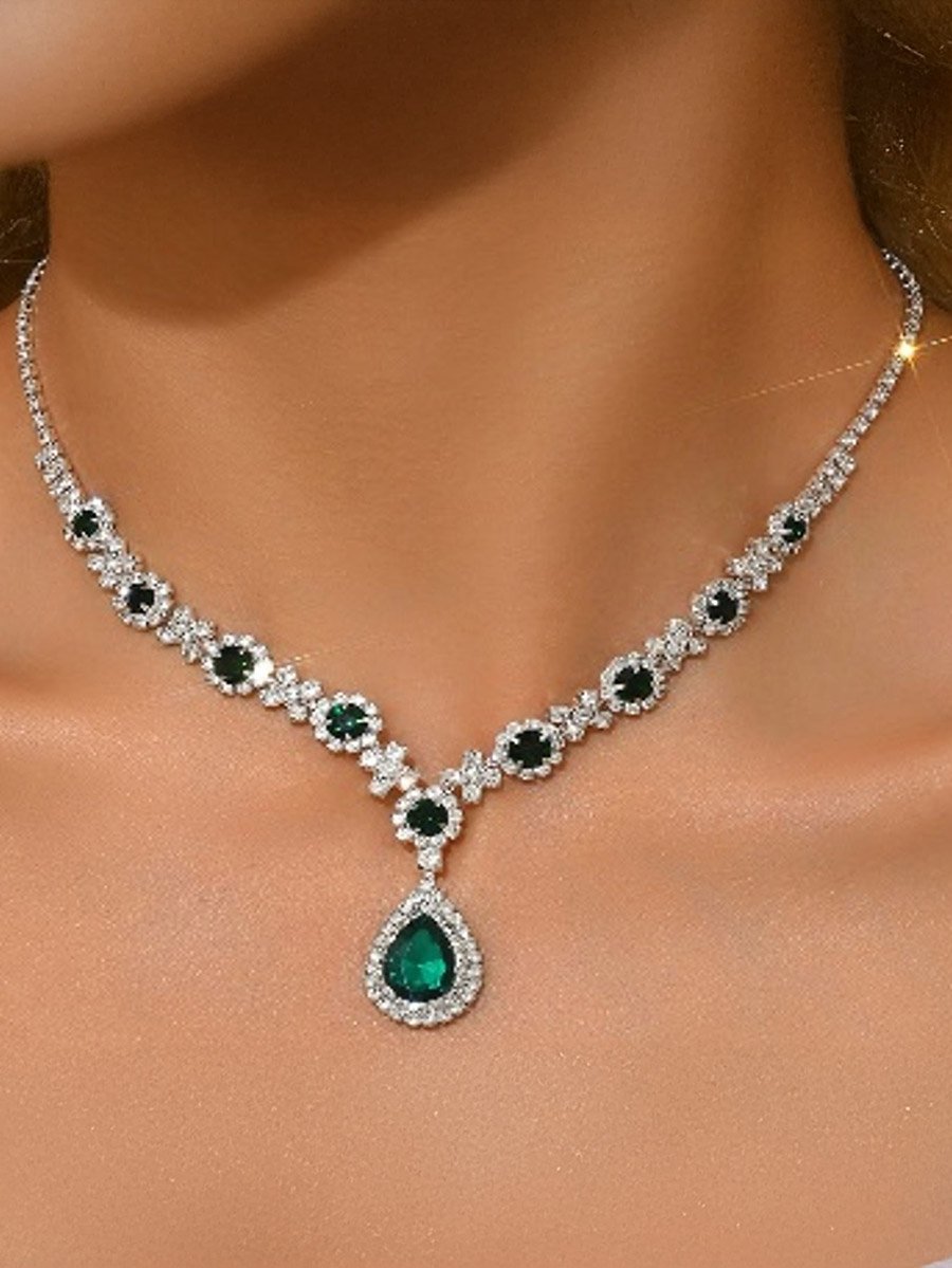 Emerald Green Crystal Y Necklace