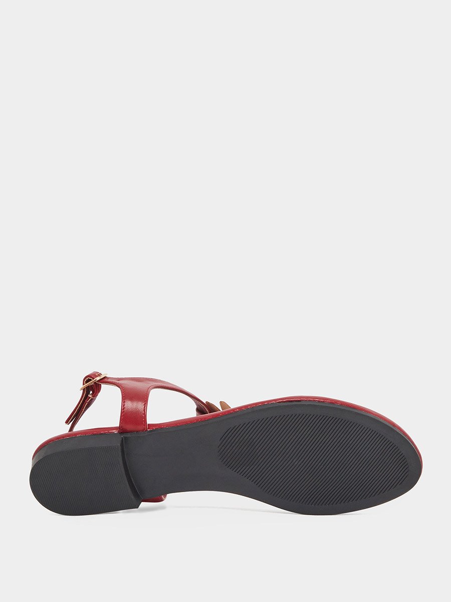 Burgundy Flower Detail Flat Sandals