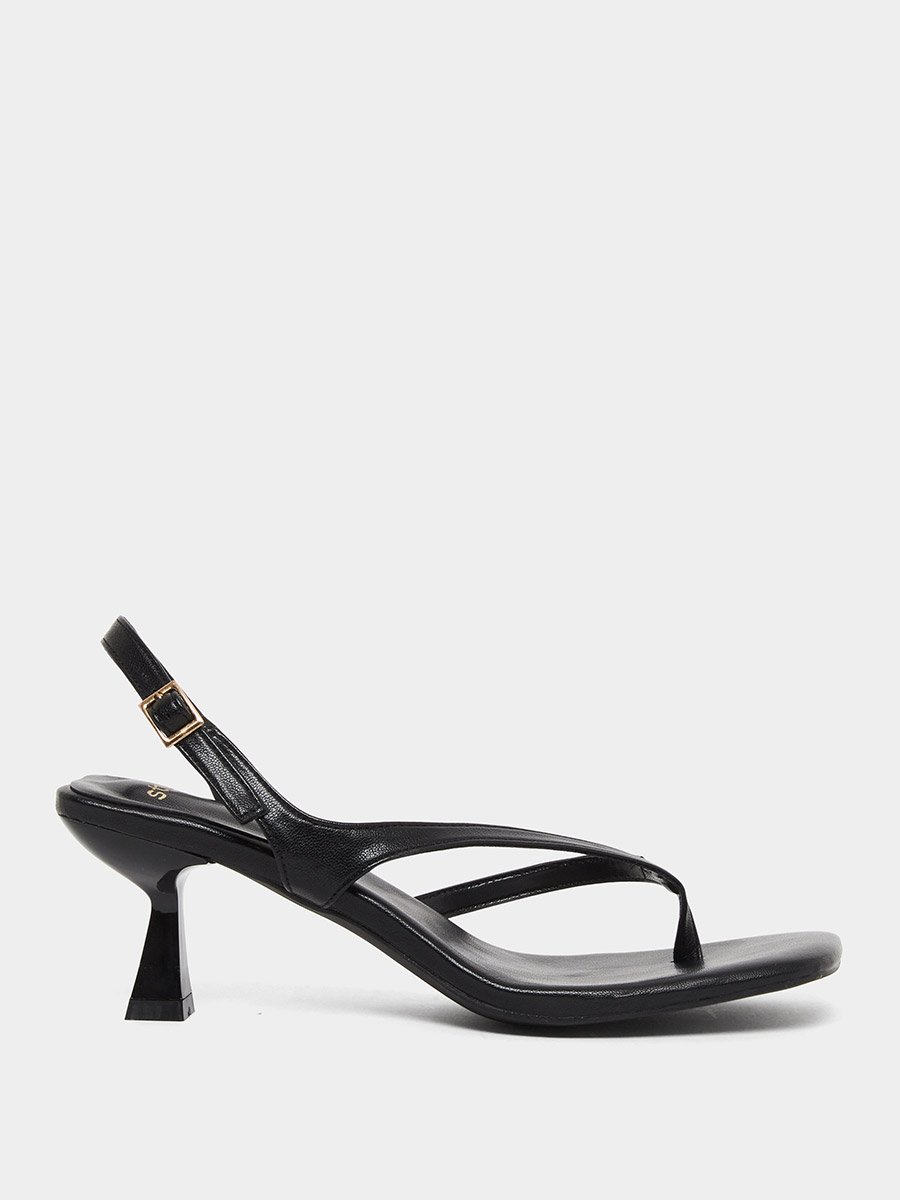 Black Kitten Heel Thong Sandals