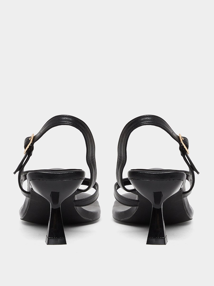 Black Kitten Heel Thong Sandals