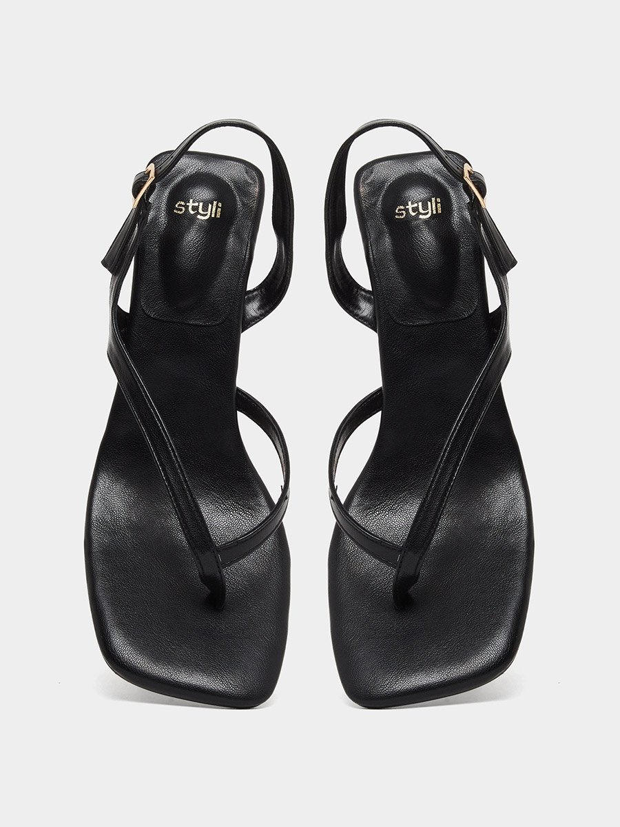 Black Kitten Heel Thong Sandals