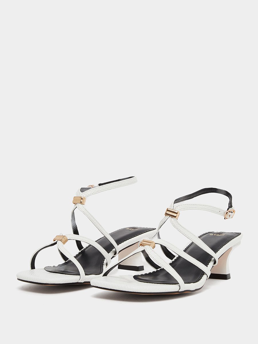 White Metal Trim Accent Strappy Sandals