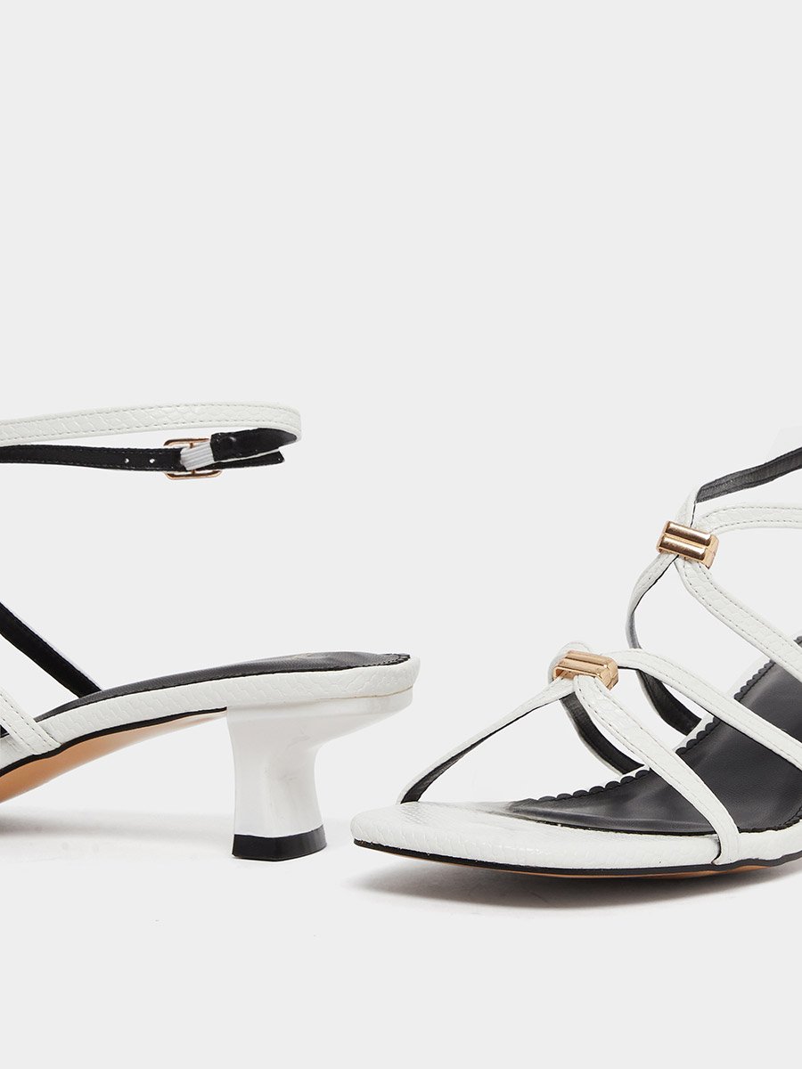 White Metal Trim Accent Strappy Sandals