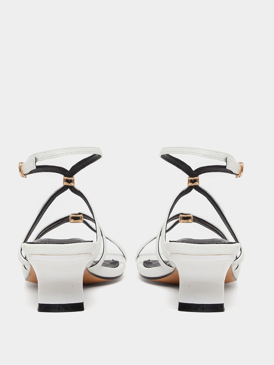 White Metal Trim Accent Strappy Sandals