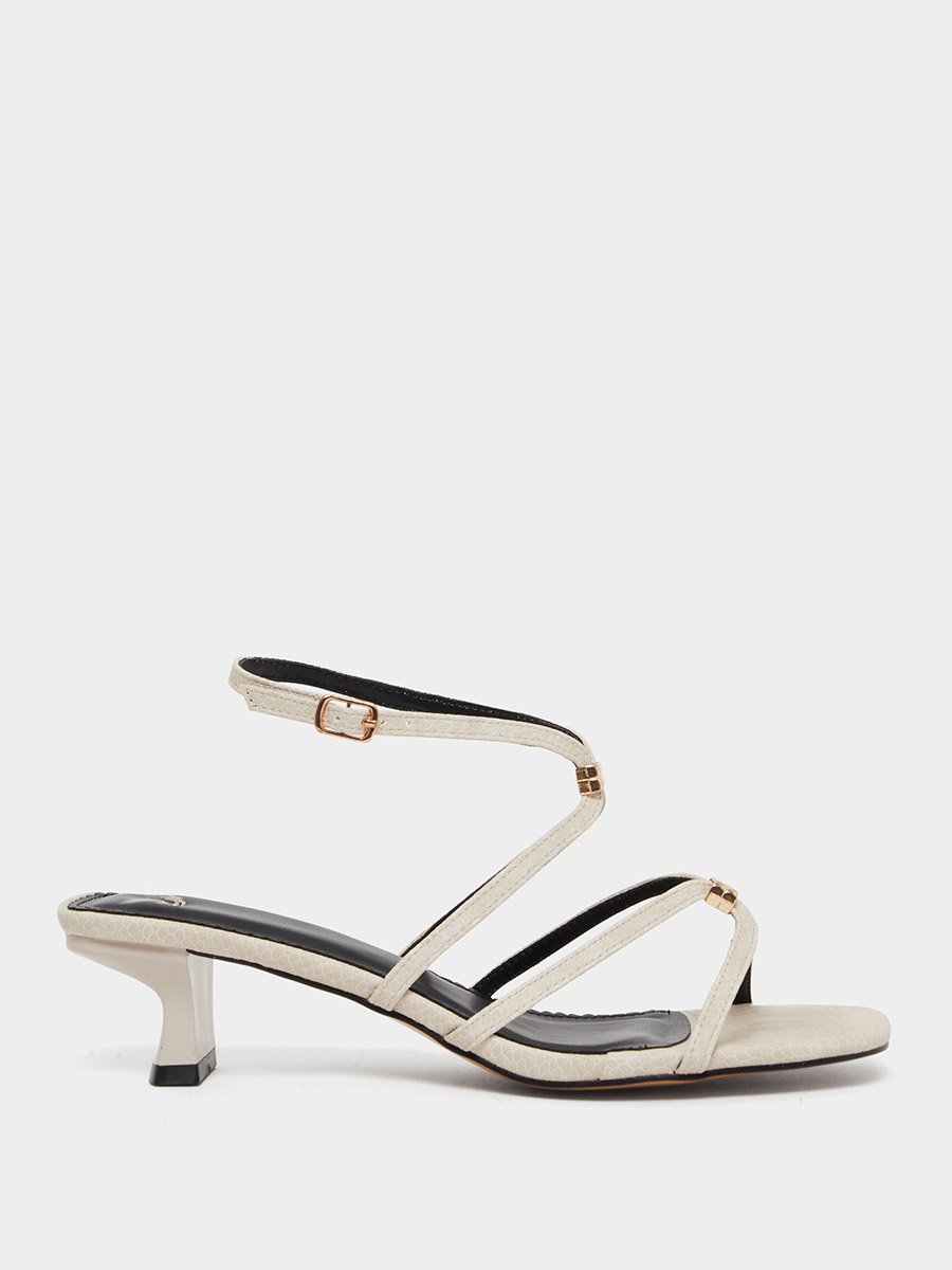 Cream Metal Trim Accent Strappy Sandals