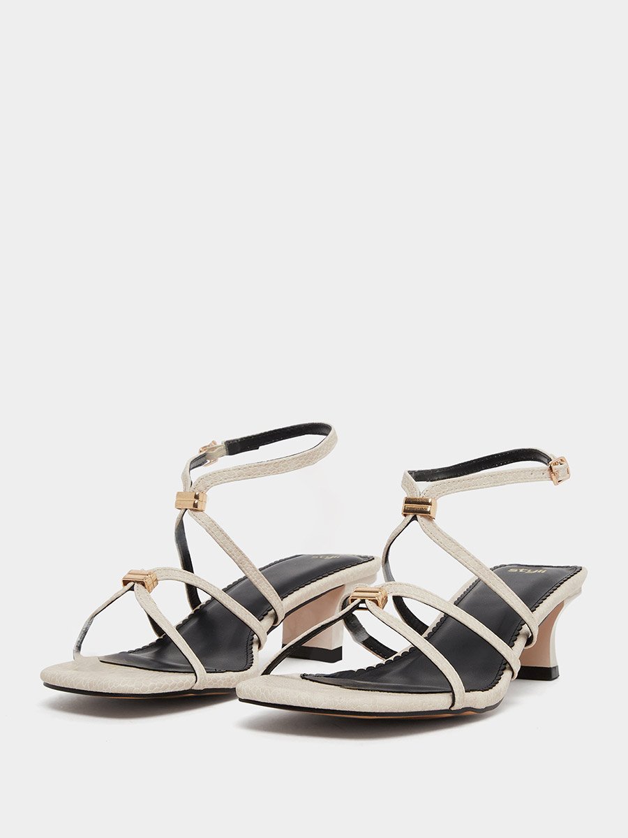 Cream Metal Trim Accent Strappy Sandals