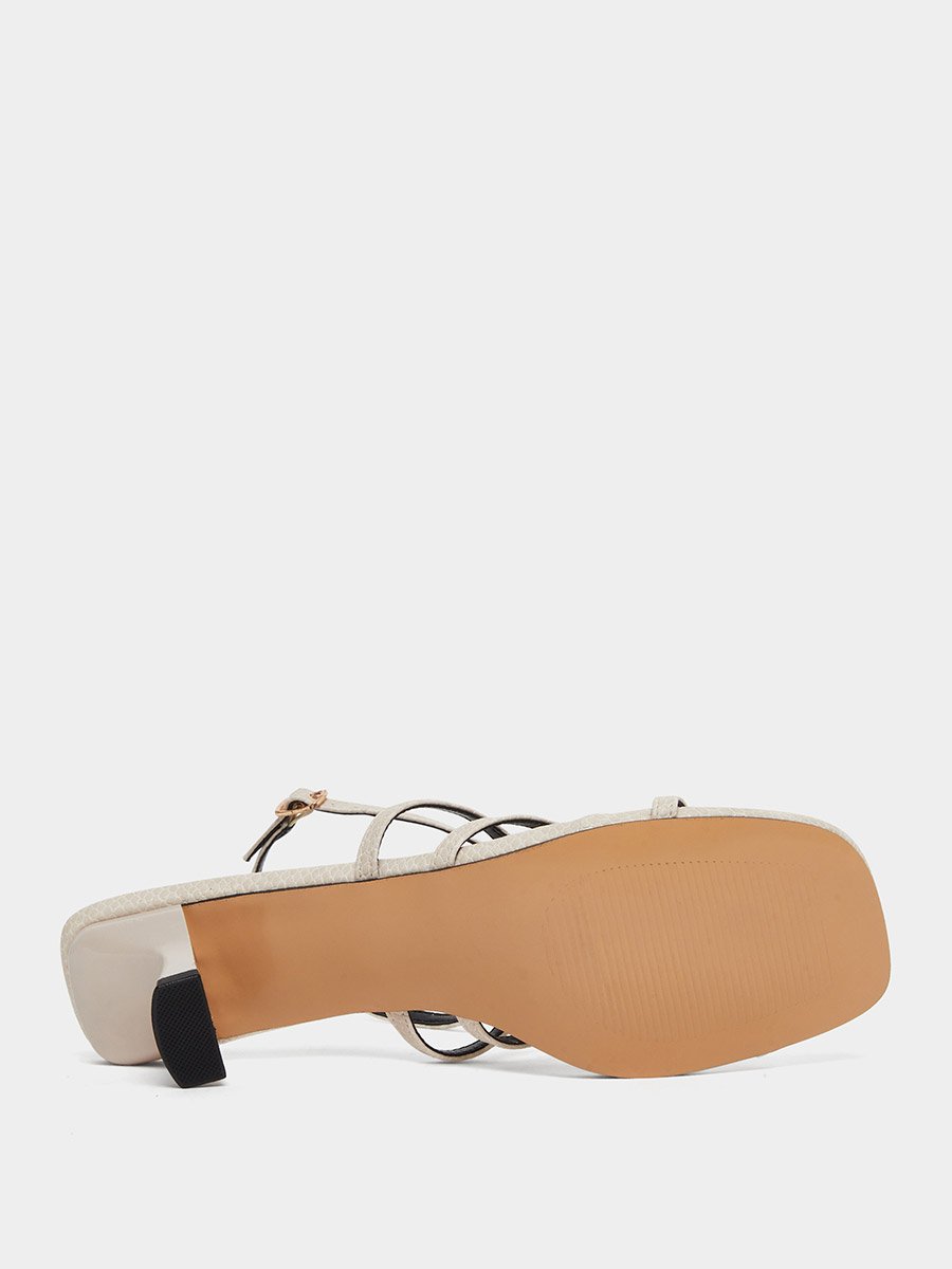 Cream Metal Trim Accent Strappy Sandals