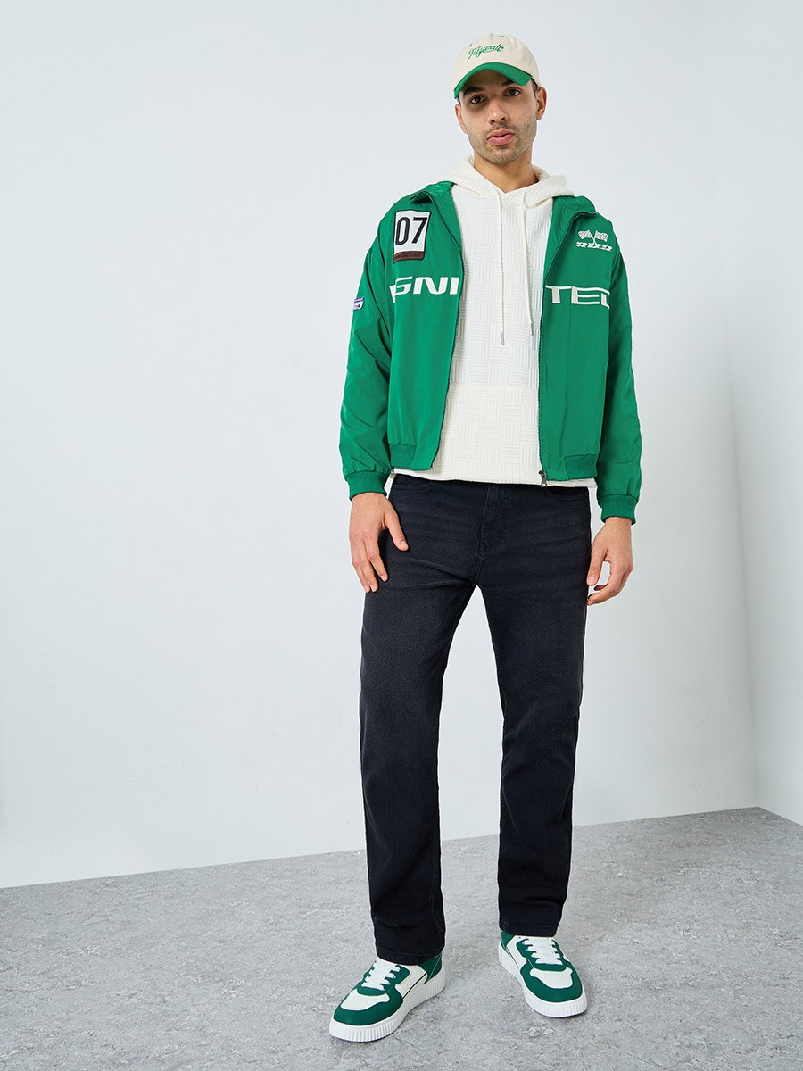 Men Green Oversized Embroidered Bomber Jacket