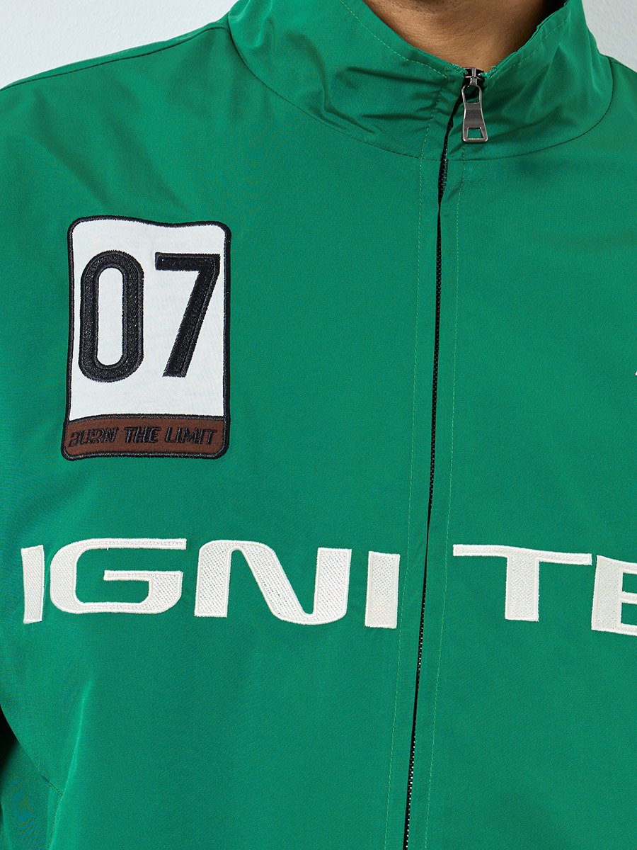 Men Green Oversized Embroidered Bomber Jacket