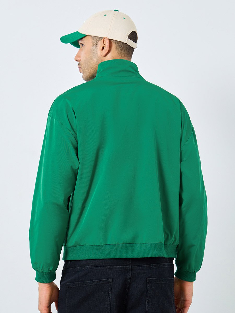 Men Green Oversized Embroidered Bomber Jacket