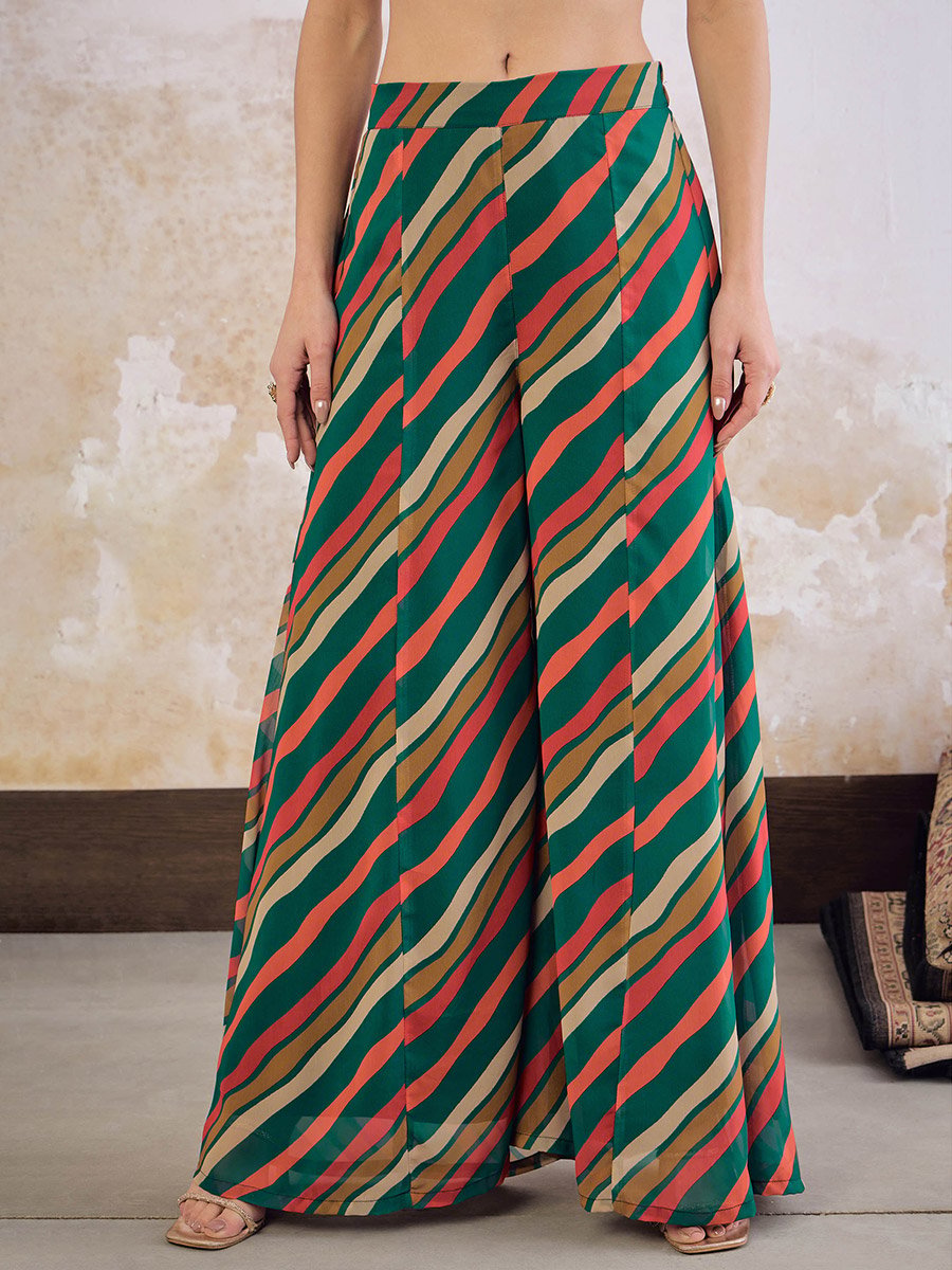 Floral Crop Top with Palazzo Pants and Shrug Set