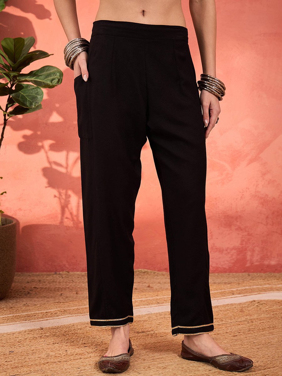 Black Rayon Embroidered Short Kurta with Salwar Set